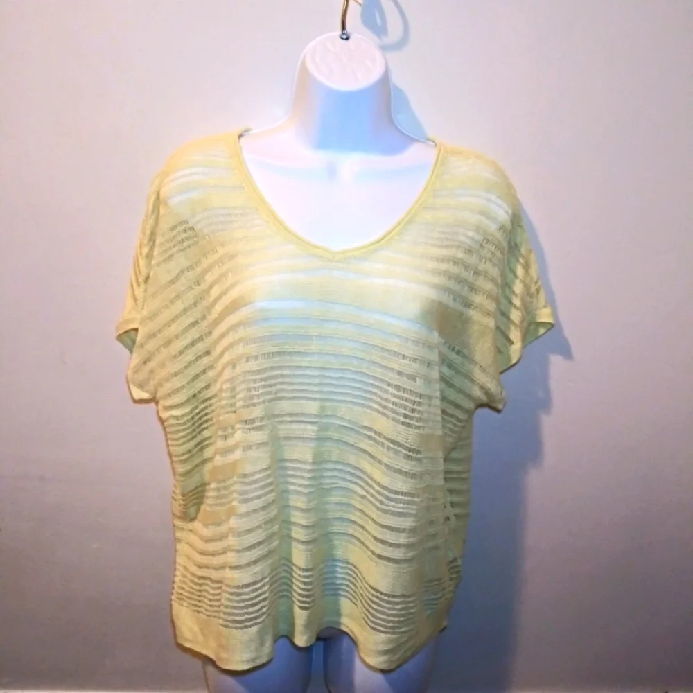 3/$18 J.Jill Lemon Yellow Oversized Linen & Rayon Loose Weave Summer Sweater - Picture 7 of 7